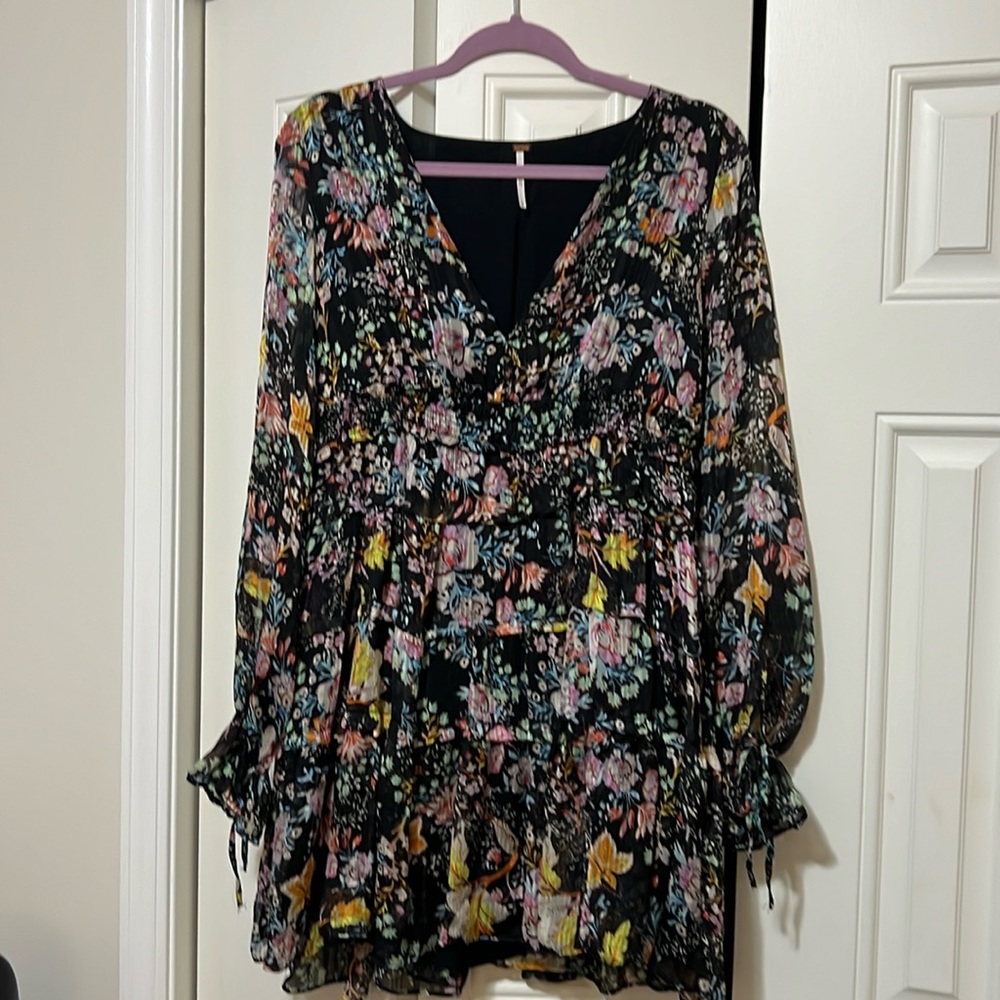 Free People ruffle tiered silky short dress/tunic